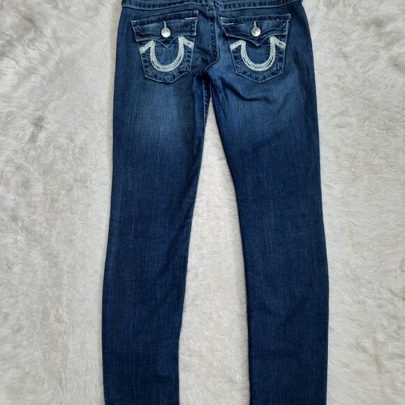 True Religion Women's Blue Skinny Flap Pocket Distressed Denim Jeans Size 26 - Picture 4 of 10